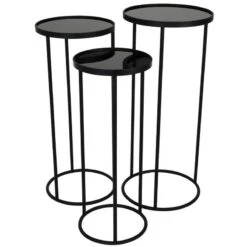 Round Table Set Of 3 - Black Metal - Ø33 X ↑ 75 Cm