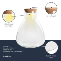 Terrarium Bottle 'Sam' - Incl. LED Cork - Closed Terrarium Ø 24.5 Cm ↑ 30 Cm -UrbanJngl Terrarium Plants Terrarium fles trendhero Sam