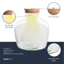 Terrarium Bottle 'Fat Joe' - Incl. LED Cork - Closed Terrarium Ø 29 Cm ↑ 30 Cm -UrbanJngl Terrarium Plants Terrarium fles trendhero fat joe