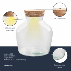 Terrarium Bottle 'Little Joe' - Incl. LED Cork - Closed Terrarium Ø 20 Cm ↑ 22 Cm 6 Terrarium Bottle 'Little Joe' - Incl. LED Cork - Closed Terrarium Ø 20 Cm ↑ 22 Cm -UrbanJngl Terrarium Plants Terrarium fles trendhero little joe