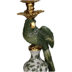 Bird Polyresin Candle Holder Green 13x13x39cm -UrbanJngl Terrarium Plants green bird candle holder stick