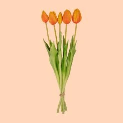 Vase Jessie Bow + 10x Real Touch Tulip Orange -UrbanJngl Terrarium Plants oranje tulpen kunst zijde web