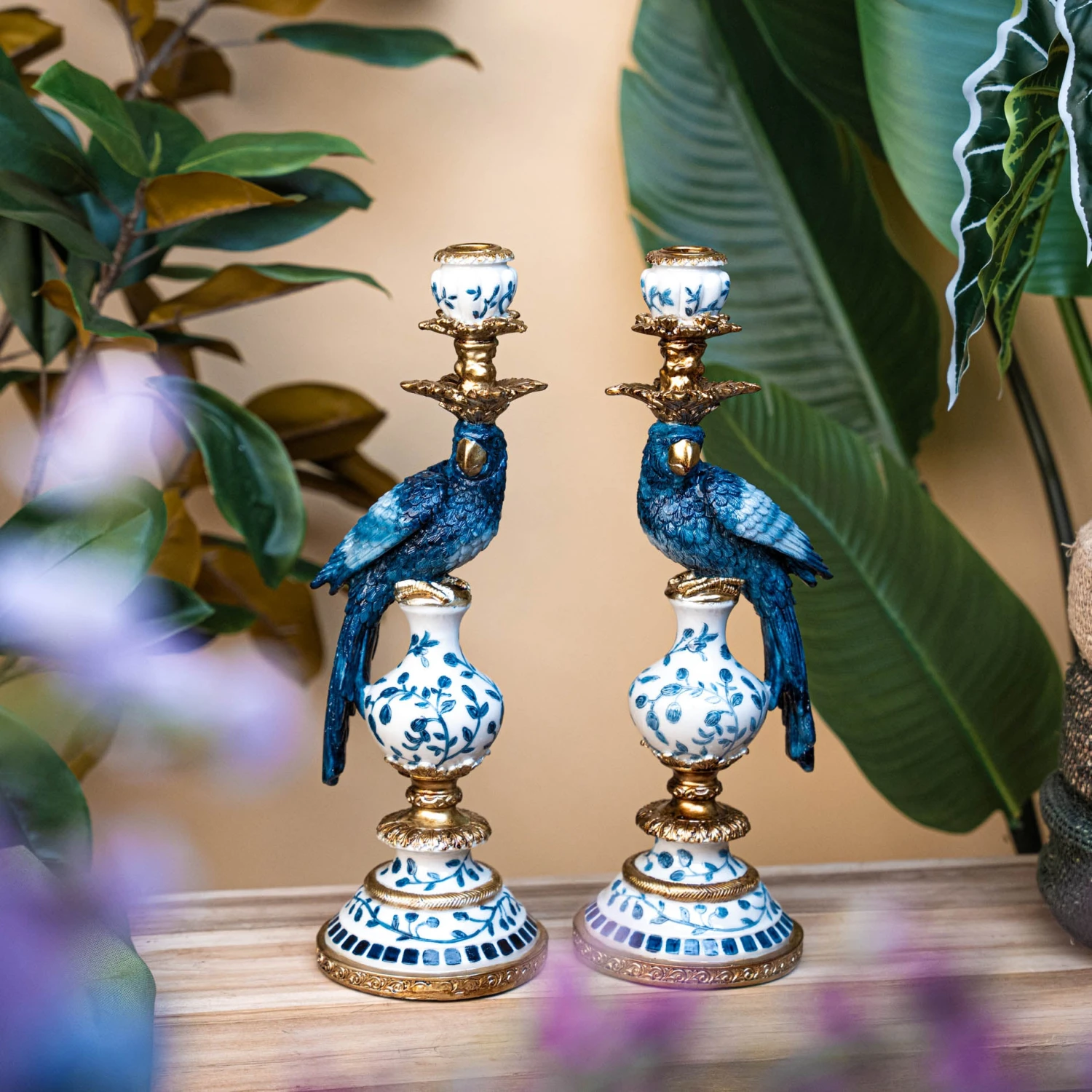 Candle Holder - Dutch Blue Parrot ↑ 40 Cm 1 Candle Holder - Dutch Blue Parrot ↑ 40 Cm